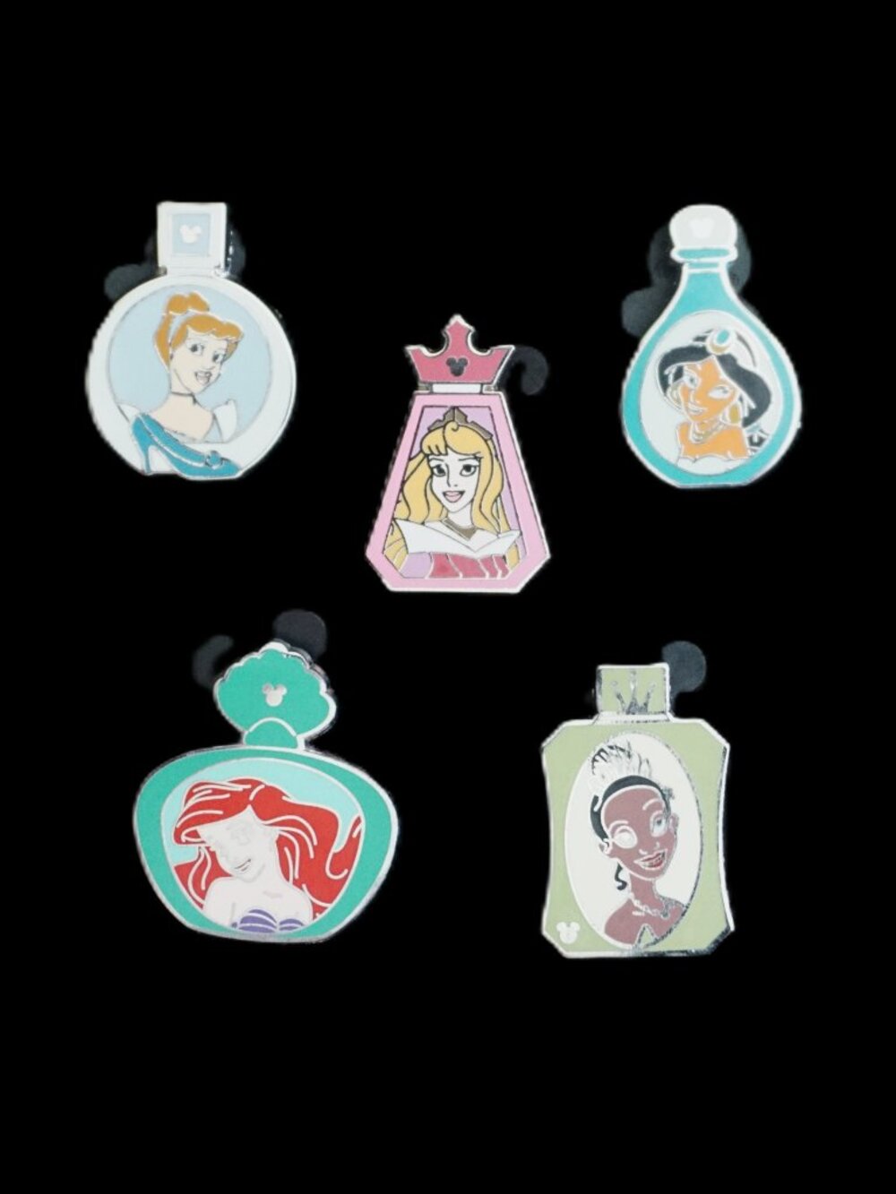 Disney Pin Trading 5 Pin Lot Featuring Princess Perfume Bottles (062)